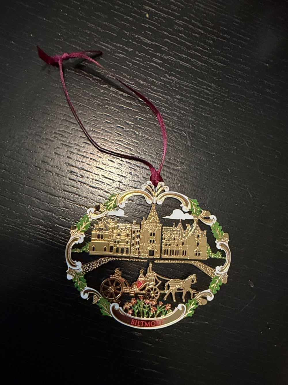 Biltmore 24kt Gold Finish Decorative Ornament - Gold with Green & White Accents